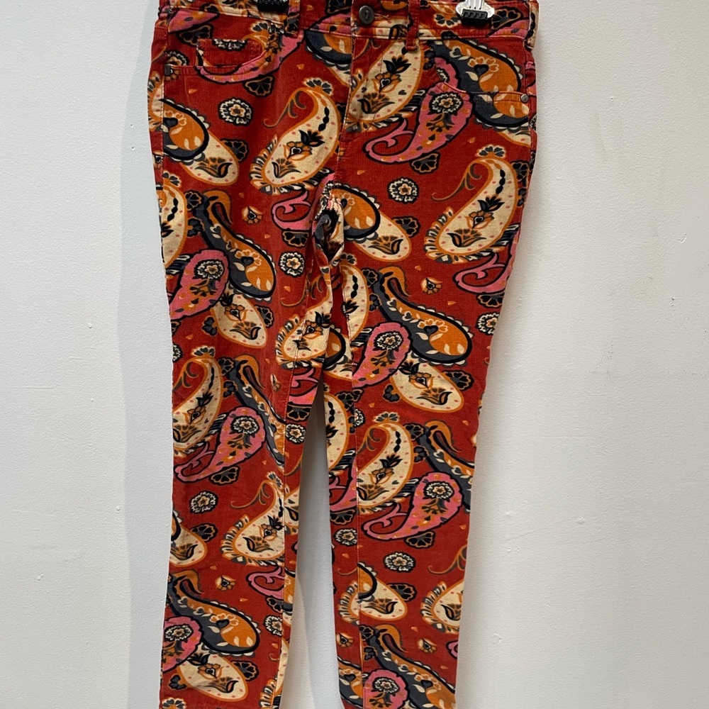 Pilcro and the Letterpress Paisley Skinny Pants - Red and Orange